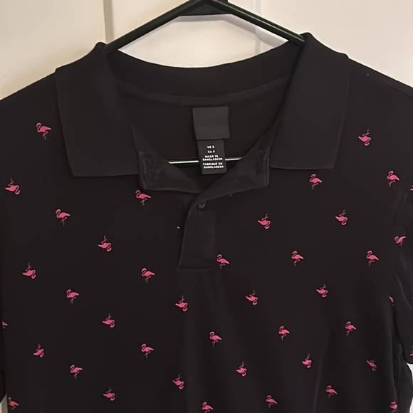 Men’s pink flamingo, black polo shirt, size S - Picture 1 of 5